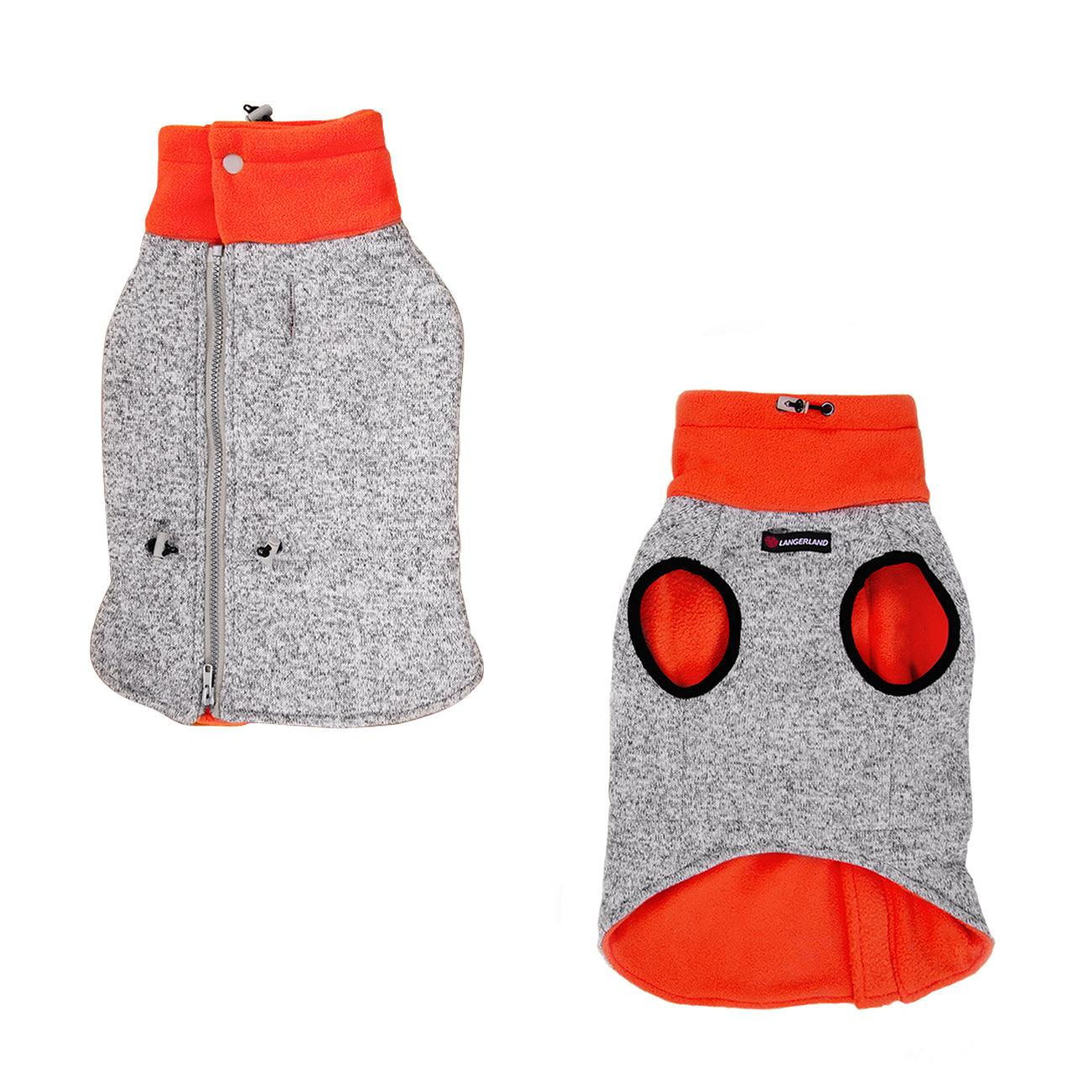 dog winter fleece sweater zipper langerland orange