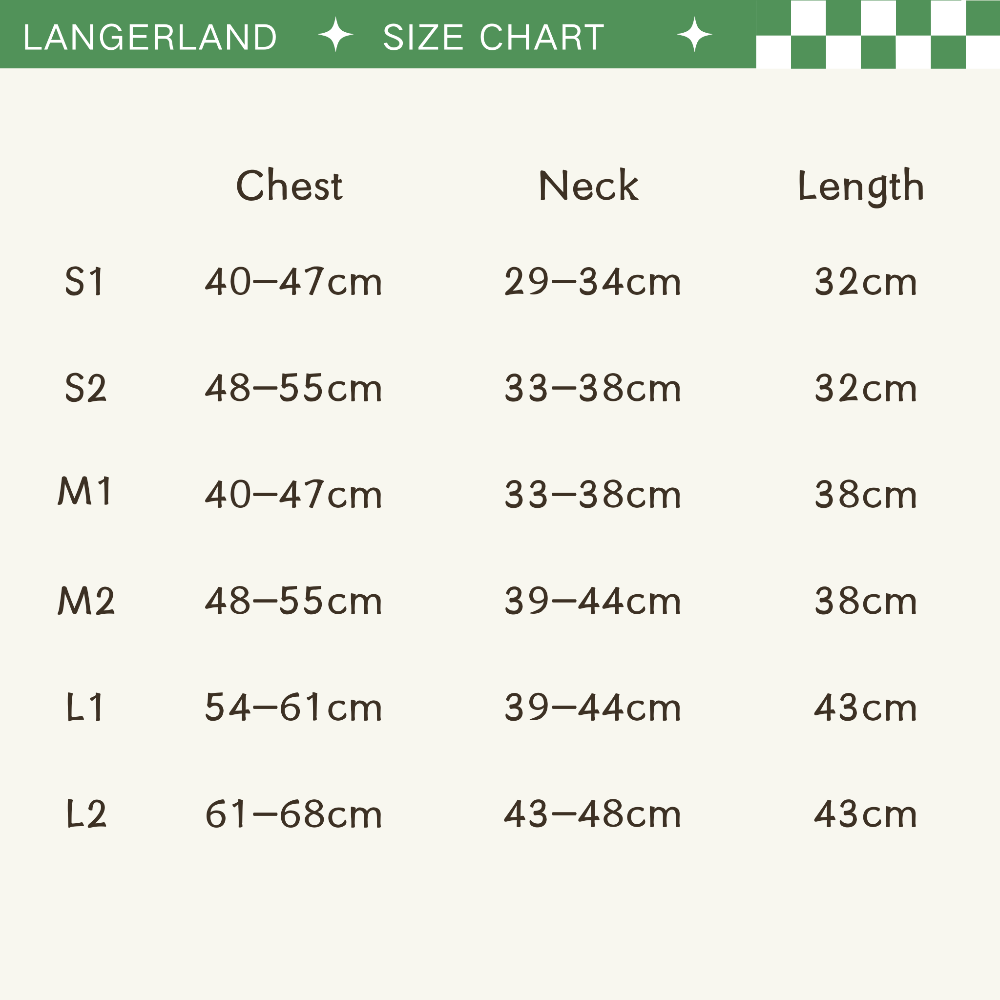 langerland dog raincoat size