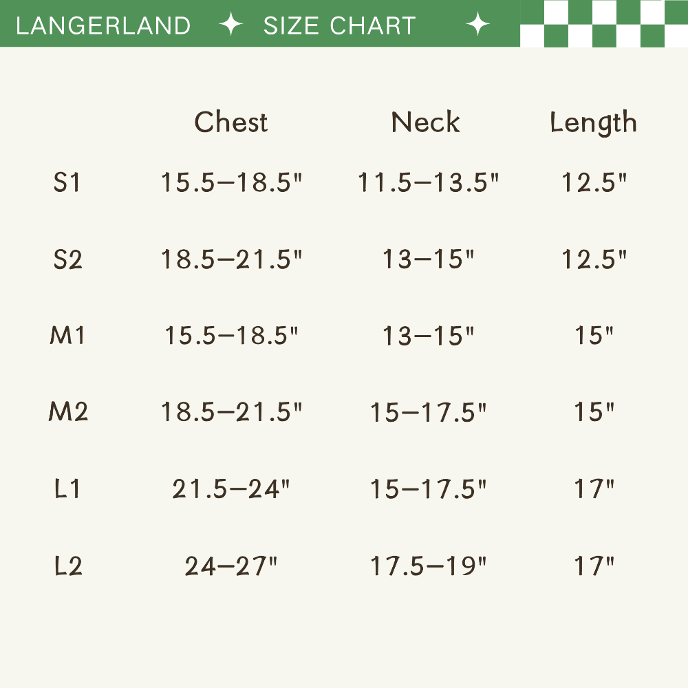 langerland dog raincoat size