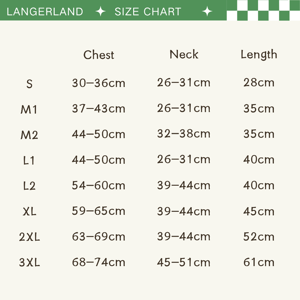 langerland dog raincoat size chart