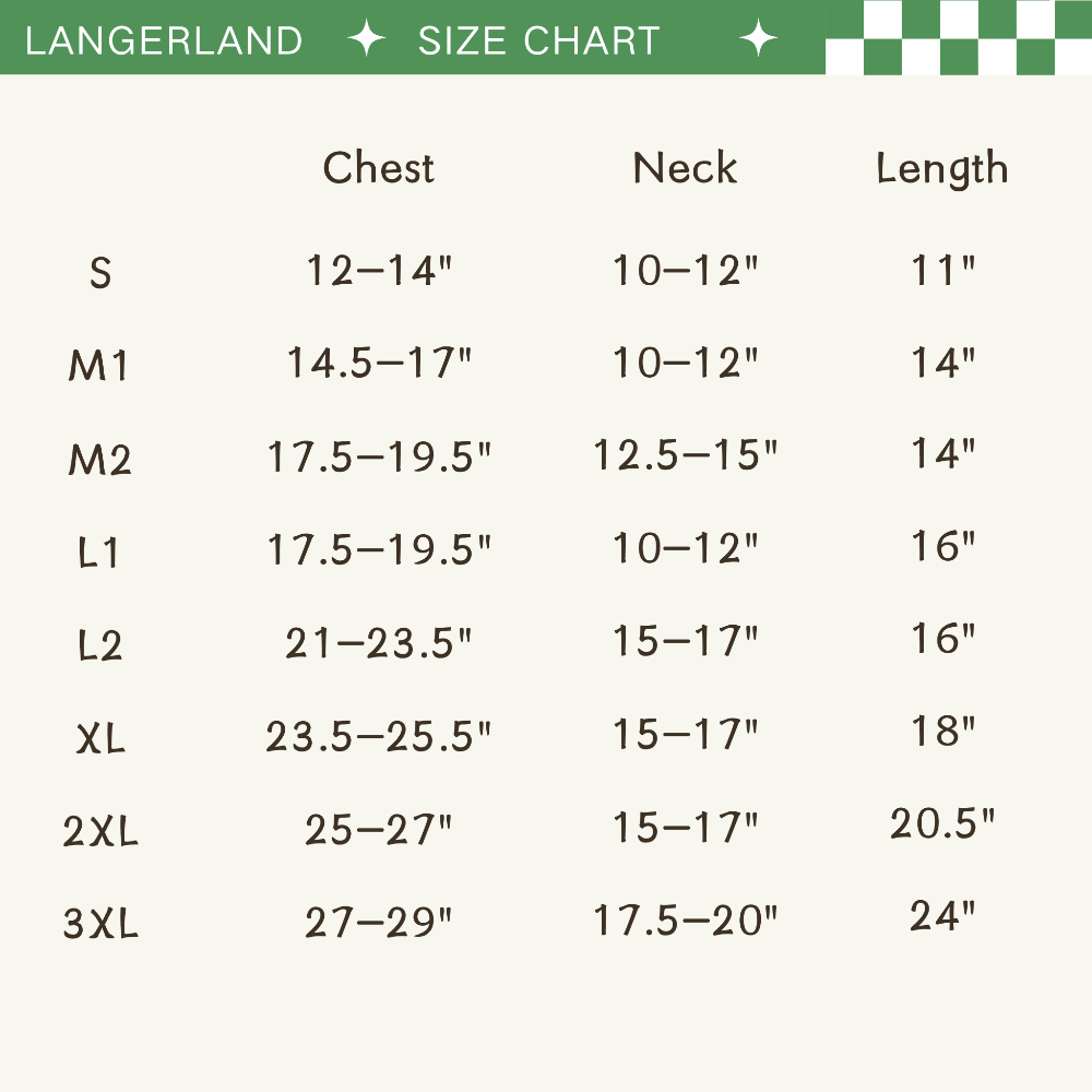 langerland dog raincoat size chart 