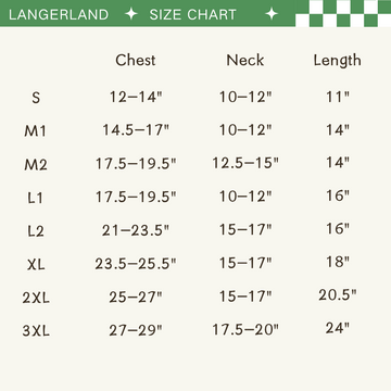 langerland dog raincoat size