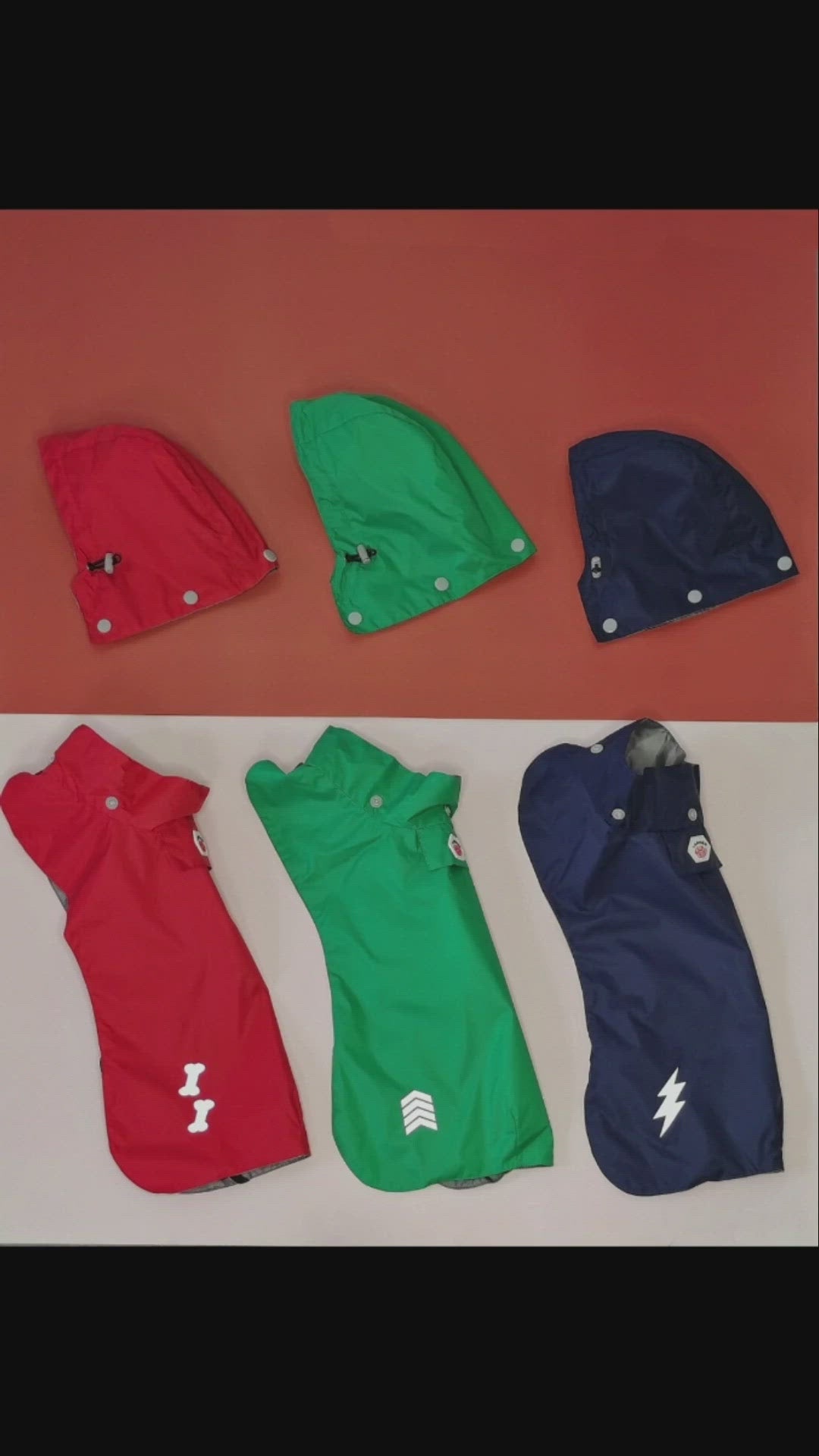 dog raincoat video red navy green