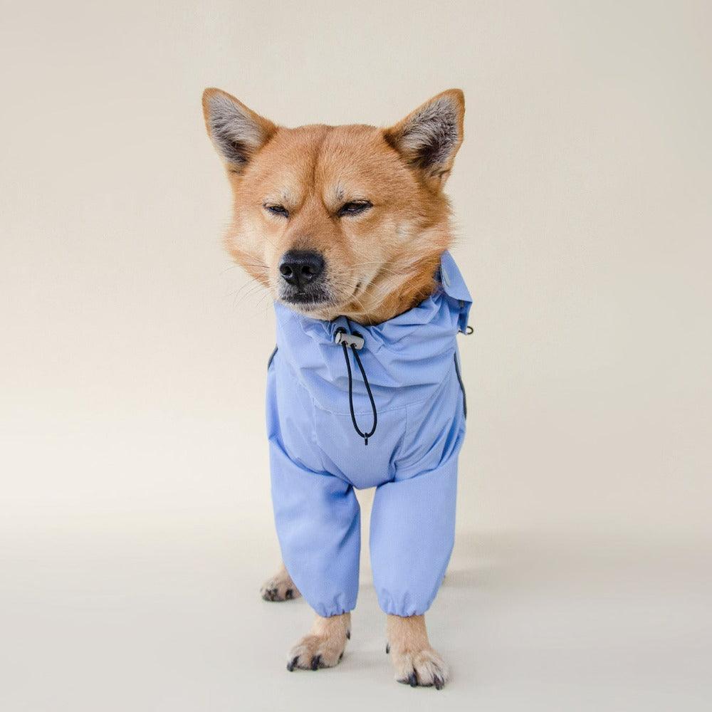 waterproof dog raincoat with legs blue