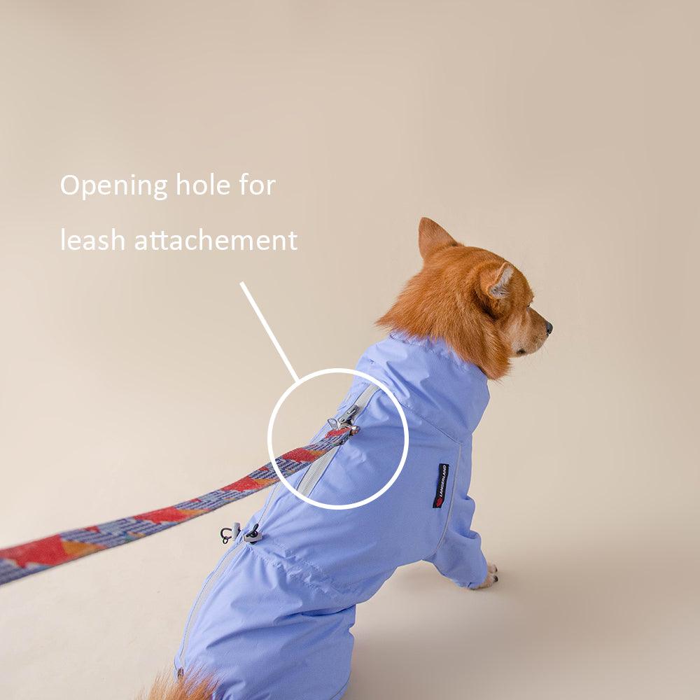 dog rain suit with harness hole blue