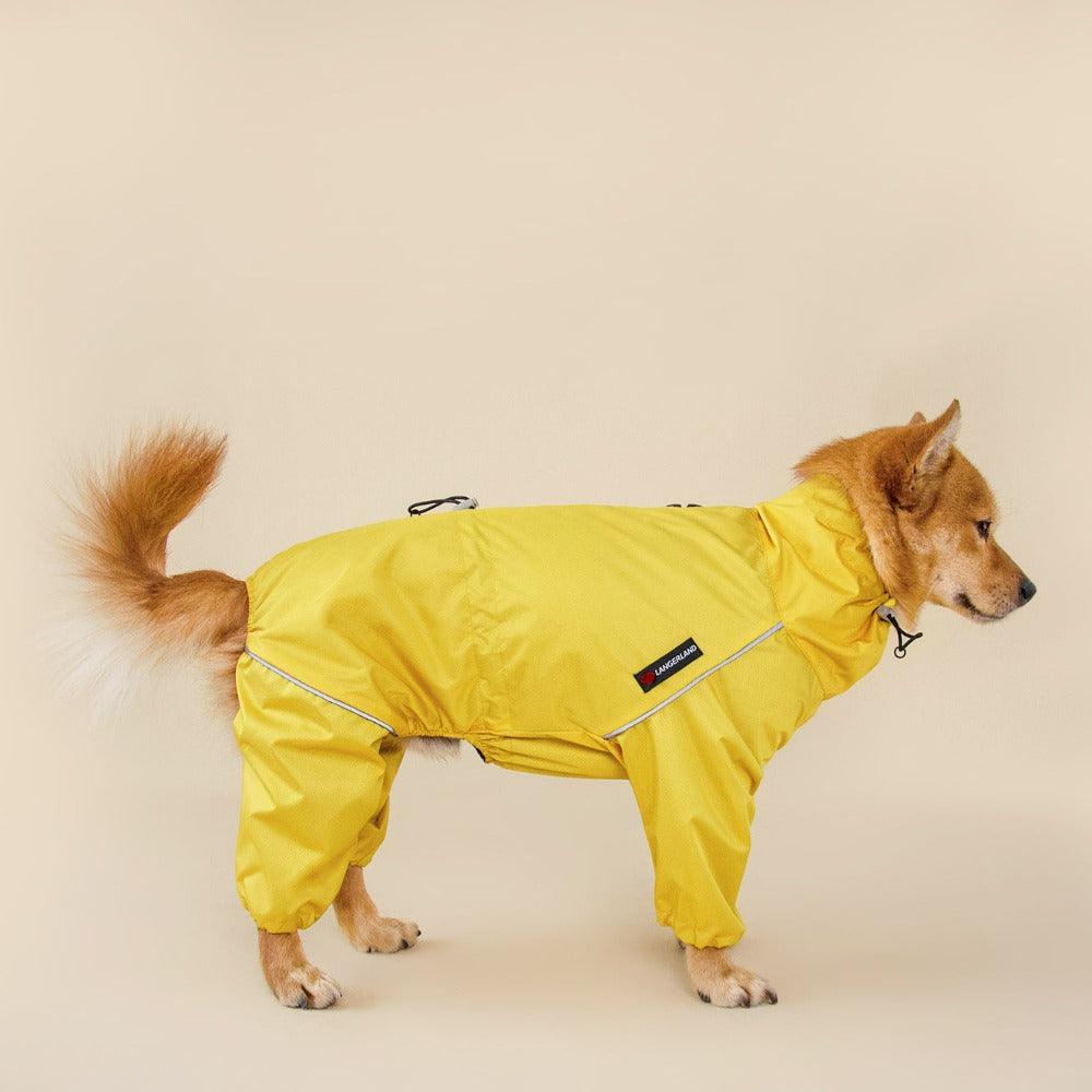 handmade dog raincoat with legs yellow